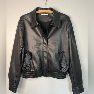 Oak + Fort Women’s Black Vegan Leather Bomber Jacket Size S